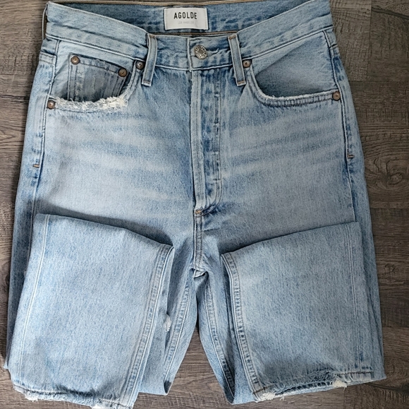 AGOLDE Riley Light Wash Distressed High Rise Straight Cropped Jeans - Picture 8 of 16